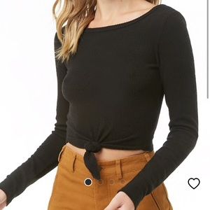 Sweater knit crop top tie long sleeve